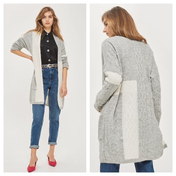 Topshop Sweaters - TopShop Patchwork Cable Knit Duster Cardigan 12N